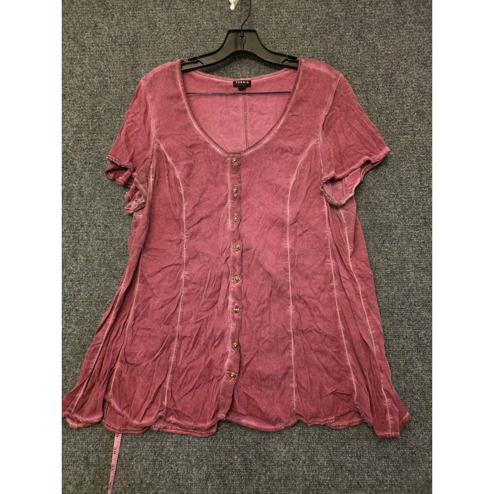 Torrid Blouse Womens 2 Pink Top Velour Button Rugged